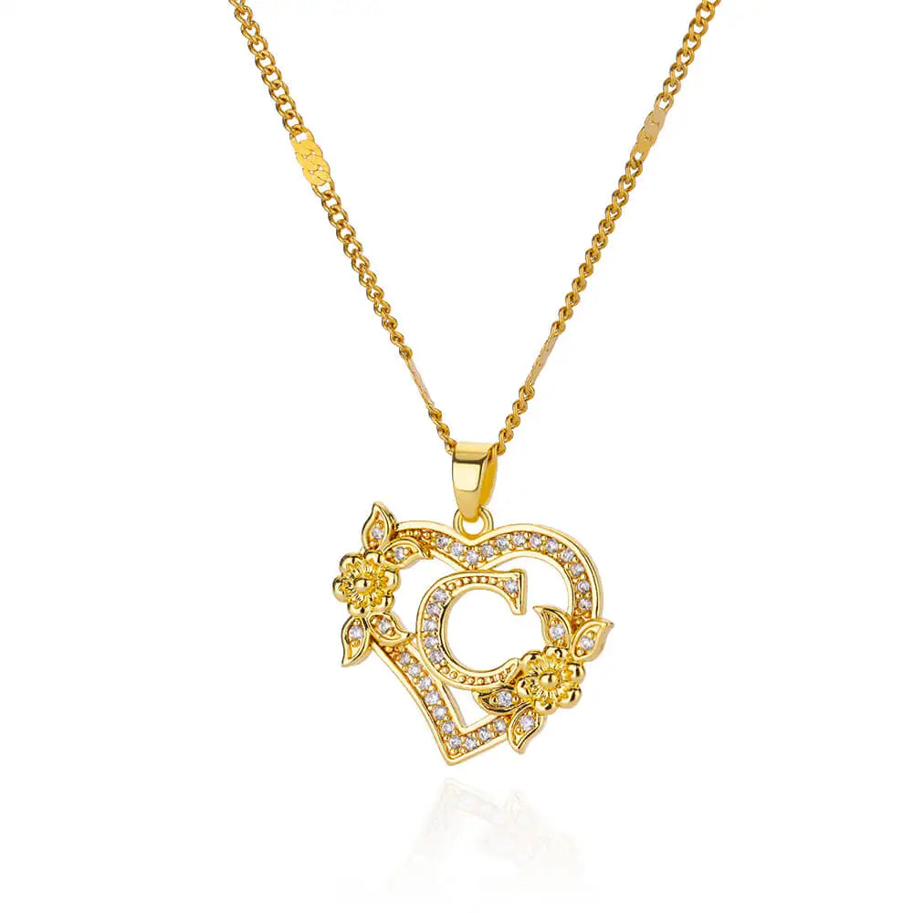 Collier Initiale Lettre Zircon – Acier Inoxydable Doré | A à Z