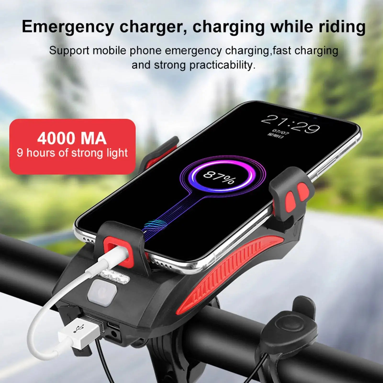 Support Vélo GOLDFOX 4-en-1 – LED 400lm | Klaxon 130dB | Batterie 4000mAh TechVisio
