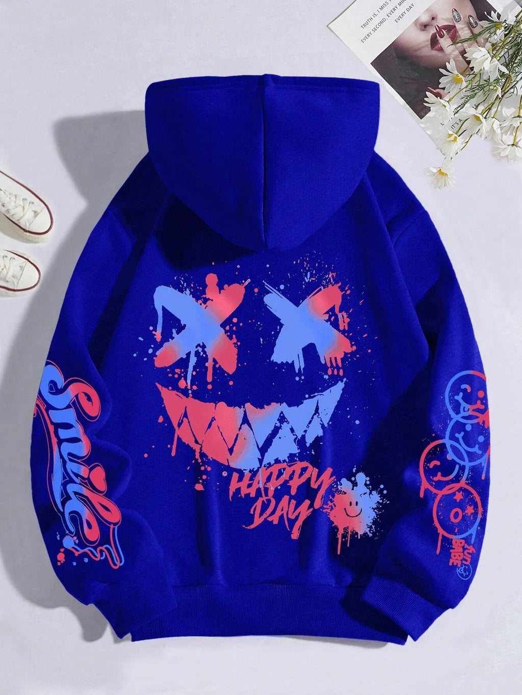 New autumn men's personalized smiling face print comfortable breathable hooded sweatshirt outdoor street fashion hooded sweatshi TechVisio