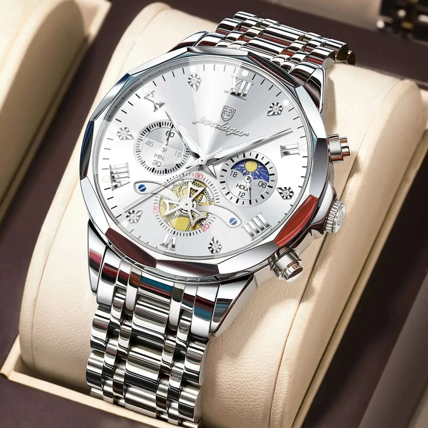 Montre Chronographe Homme – Acier Lumineux Étanche Sport POEDAGAR