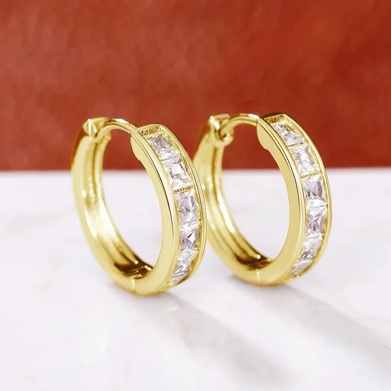 Luxury 925 Sterling Silver Zircon Hoop Earrings for Women Simple Elegant Crystal Circle Round Earrings Jewelry Party Gifts TechVisio