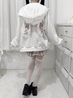 Japanese Pearl Gauze Patchwork Coats Women Y2k Aesthetic Lace Rabbit's Ears Jackets Casual Oversized Harajuku Kawaii Hoodies Top TechVisio
