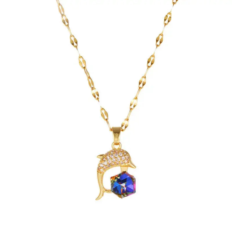Collier Pendentif Dauphin Cristal – Style Coréen Femme Tendance Marisa