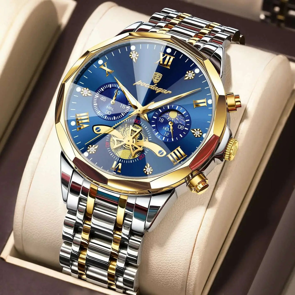 Montre Chronographe Homme – Acier Lumineux Étanche Sport POEDAGAR