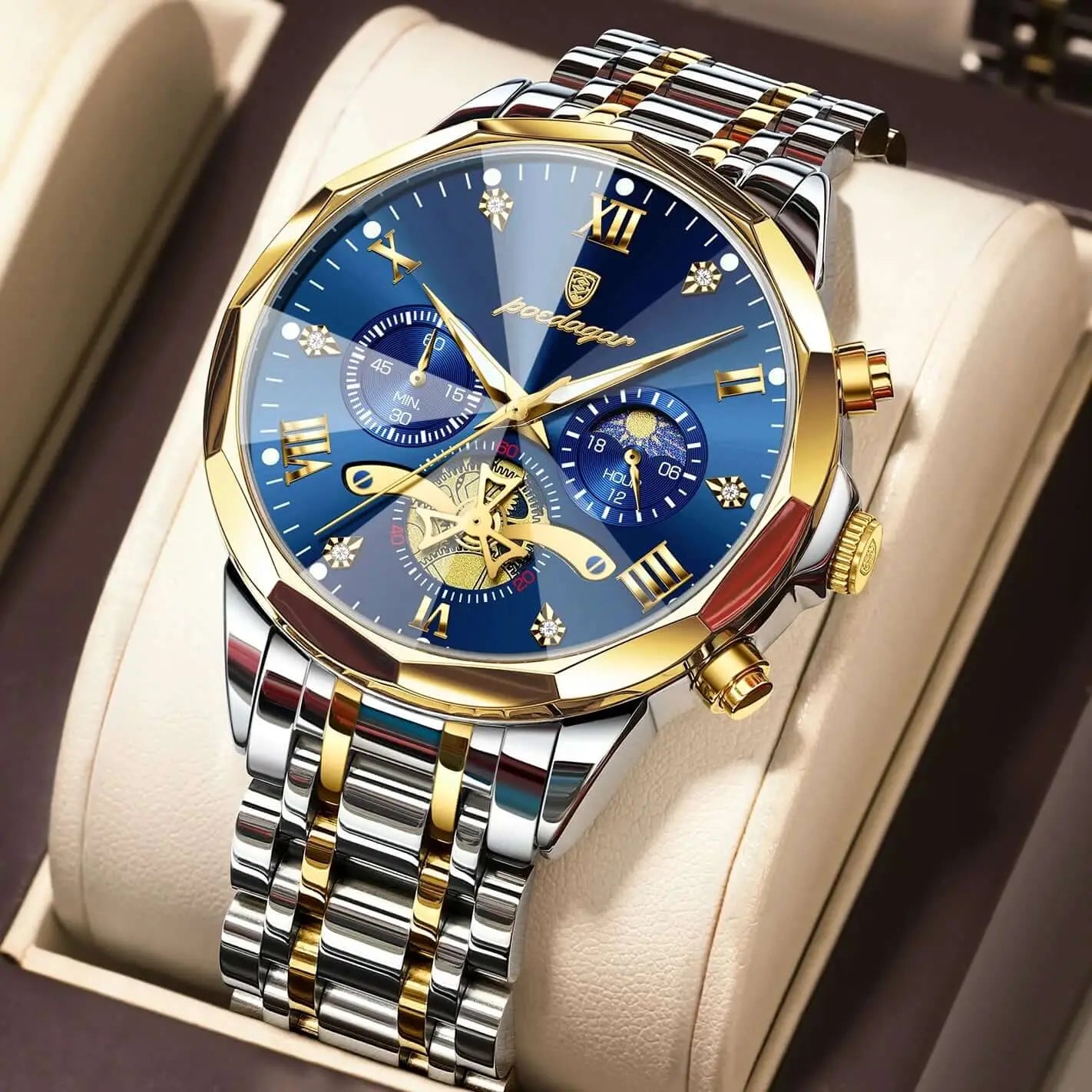 Montre Chronographe Homme – Acier Lumineux Étanche Sport POEDAGAR