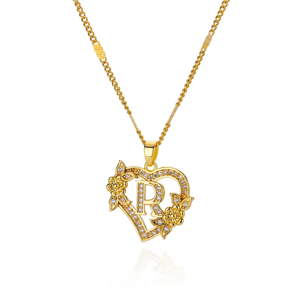 Collier Initiale Lettre Zircon – Acier Inoxydable Doré | A à Z