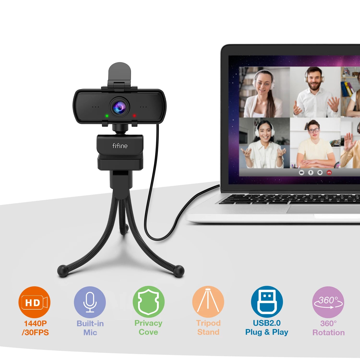 Webcam 2K FIFINE K420 – Autofokus | 108° | Omni-Mikrofon | Plug & Play