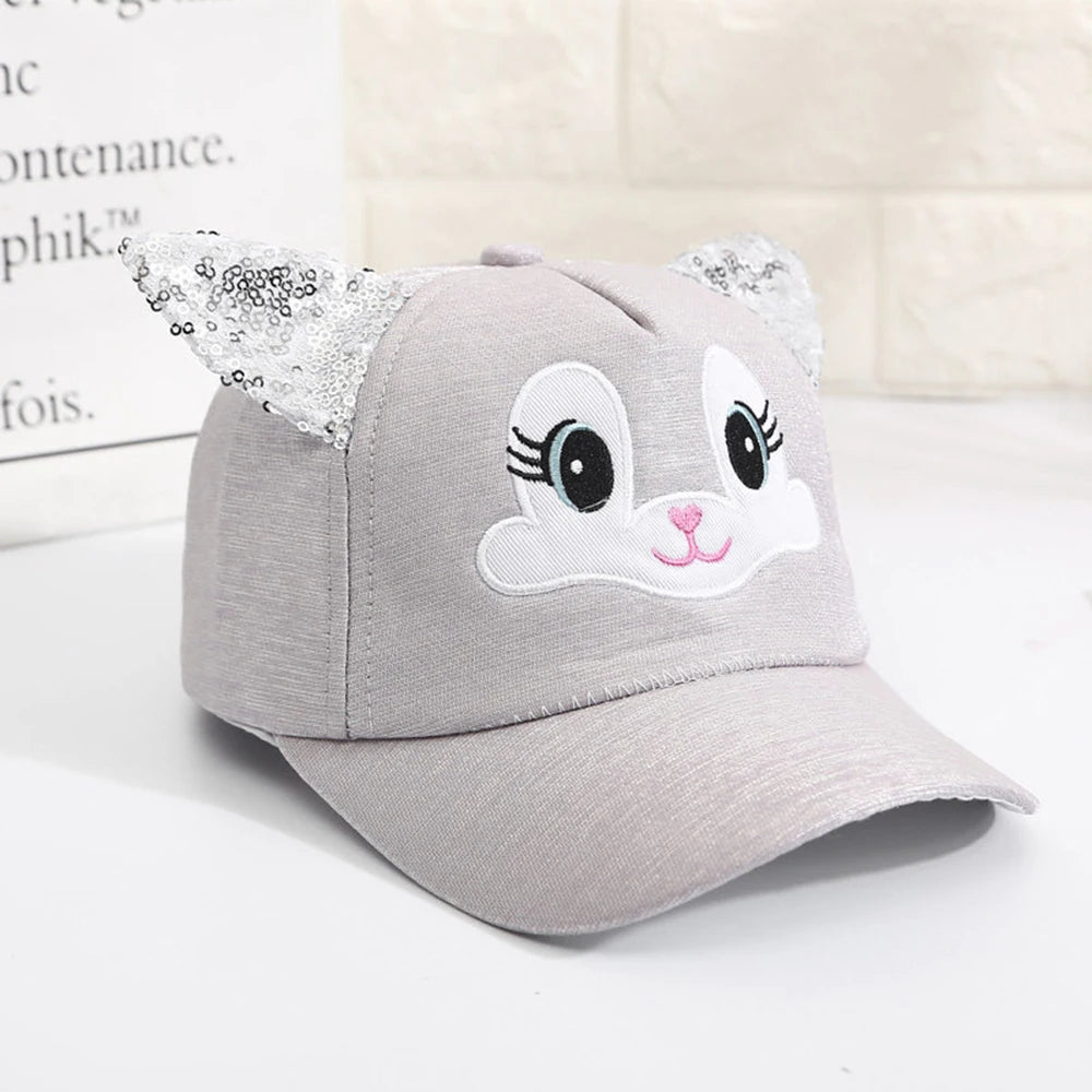 Summer Children's Caps New Cute Cartoon Cat Ear Girls Hats Adjustable Baseball Cap For Kids Children Girl Sun Hat 2-8 Years TechVisio