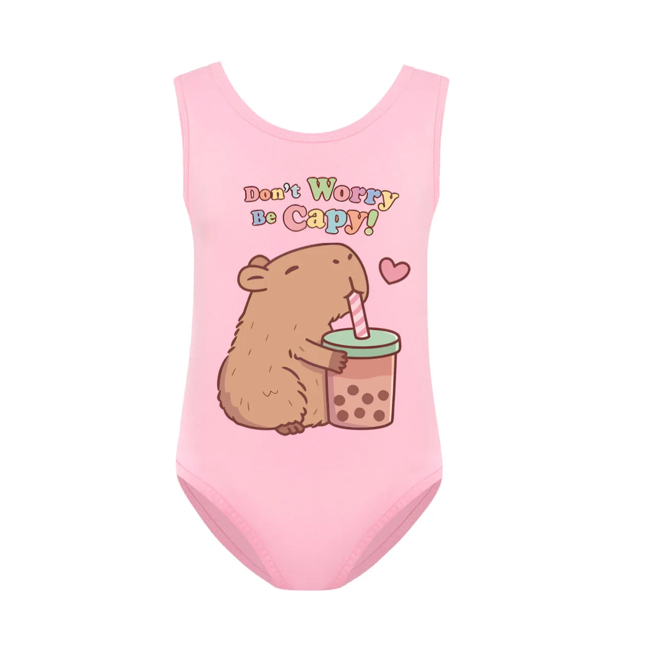 Cute Capybara Loves Bubble Tea Clothes Kids Summer Swimwear Baby Girls Once Piece Swimsuit & Cap Children Vacation Bikini suits TechVisio