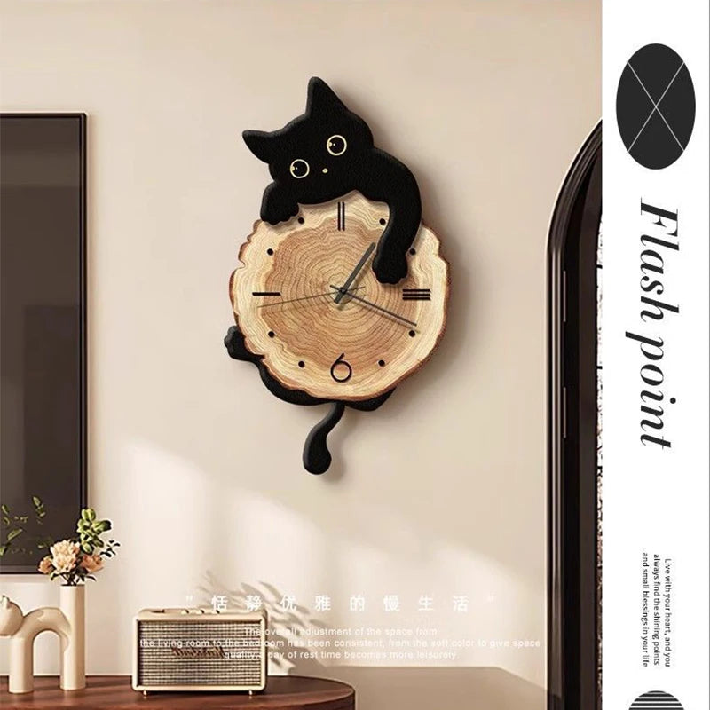 Cartoon Cat Wall Clock Creative Cat Tail Swing Wall Clock Quartz Mute Wall Clock Home Decoration Living Room Bedroom Decoration TechVisio