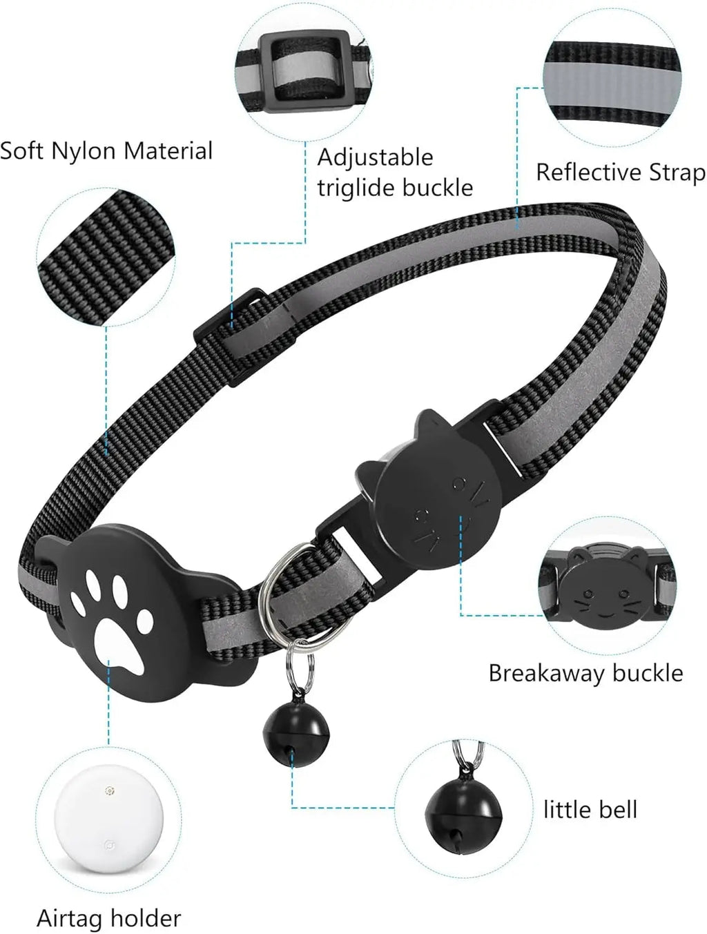 Bluetooth Tracker Compatible with Google Find My (Android Only), Tracker for Pets, Cat Location Tracker with Holder, Cat Collar TechVisio