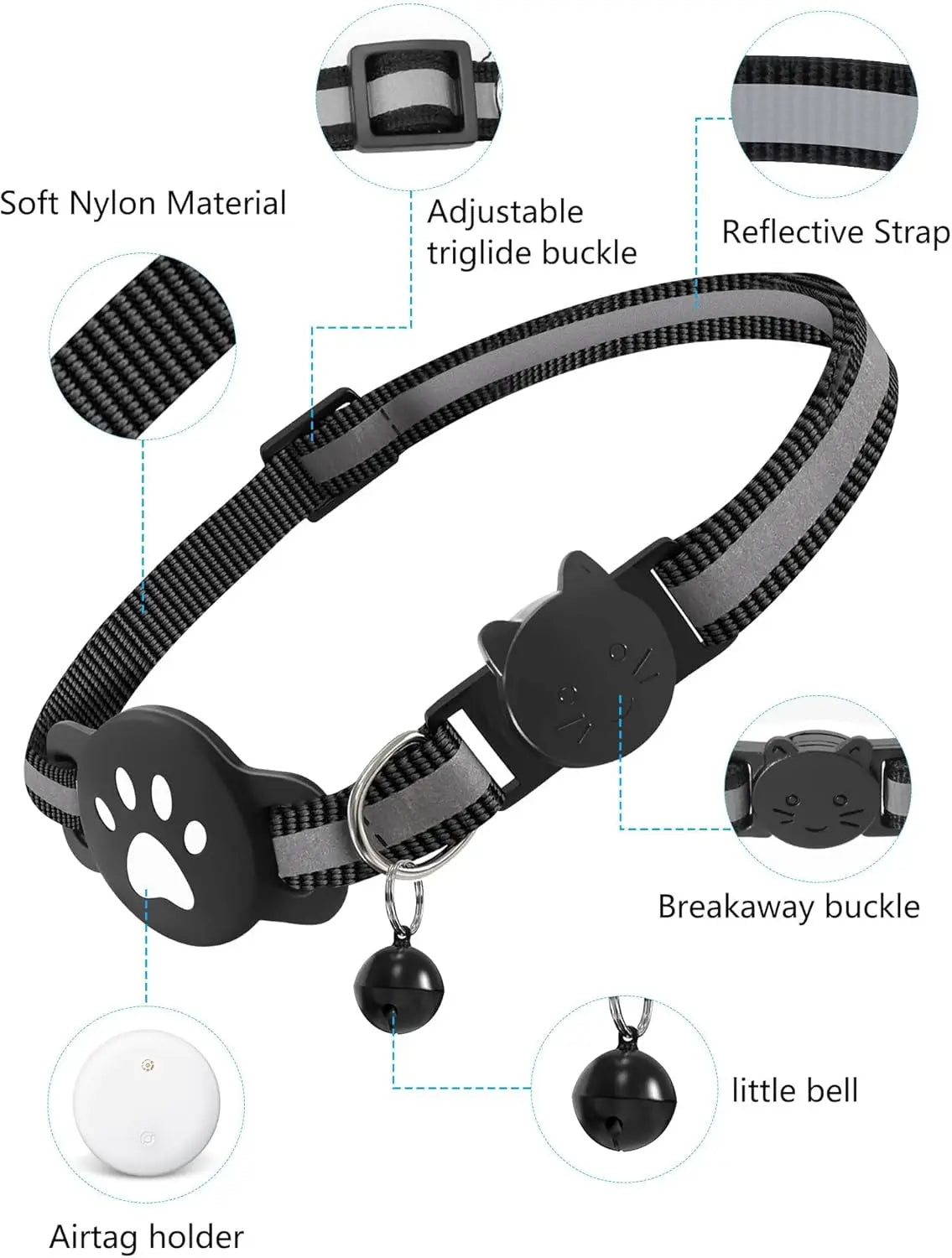 Bluetooth Tracker Compatible with Google Find My (Android Only), Tracker for Pets, Cat Location Tracker with Holder, Cat Collar TechVisio