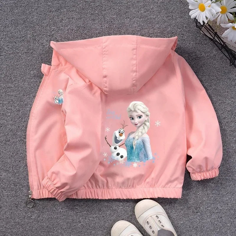 Fashion Girls Jacket Spring Aututmn Cartoon Anna Elsa Zipper Hooded Windbreaker Coat For 2-7 Years Kids Child Outerwear Clothing TechVisio