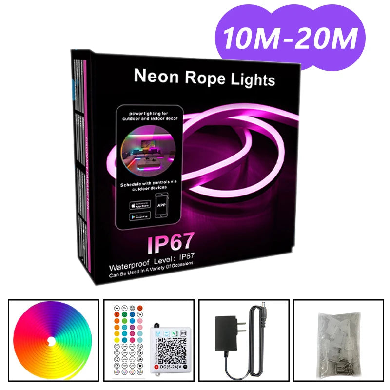 Bluetooth RGB Neon LED Strip 24V – IP67 | 5M-30M | Music Sync | Indoor/Outdoor