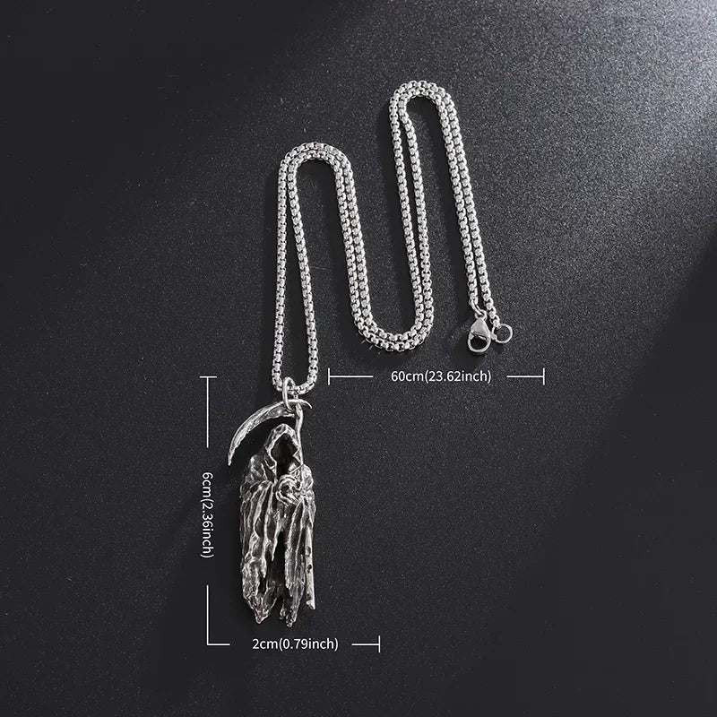 Hell Death Scythe Necklace Pendant Gothic Mysterious Devil Necklace Men\'s Personality Punk Retro Halloween Trend Jewelry TechVisio