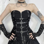 Goth Dark Punk Grunge Leather Buckle Strapless Corset Tops Mall Gothic Zip Women Tupe Top Y2K Coquette Streetwear Alt Tanks Vest TechVisio