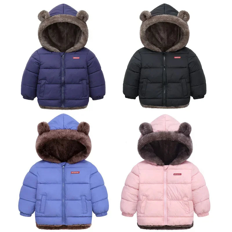 Boys Girls Thick Jackets Winter Kids Padded Fleece Warm Coats Children Hooded Cotton Outerwear Kids Clothes Cashmere Snowsuit TechVisio