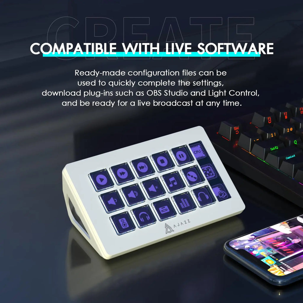 AJAZZ AKP153 – Stream Deck mit 15 Tasten und seitlichem RGB-Bildschirm