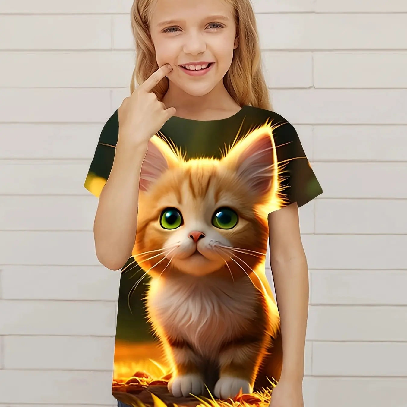 Children's Clothing Cute 3D Cat Graphic Print Short Sleeve Tops Kids Clothes T-Shirt Casual Pullover Child Boys Girls Summer TechVisio