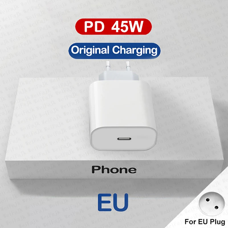 Câble & Chargeur USB-C Rapide 45W – Compatible iPhone 17→11, Samsung, Xiaomi | GaN PD QC