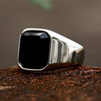 Bague Acier Inoxydable Zircon & Agate Noire NORTHMAN
