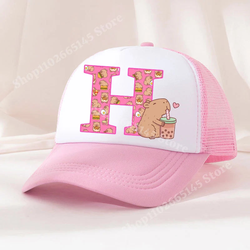 Capibara Baseball Cap Girls Women Anime Capybara Letter A-Z Sun Hat Kids Adult Summer Breathable Mesh Sunbonnet Outdoor Headgear TechVisio