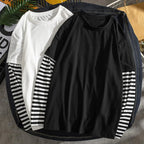 Fake Two Piece Long Sleeve T-shirt Men European And American Round Neck Striped Casual Long Sleeved T-shirt Breathable Men Tee TechVisio