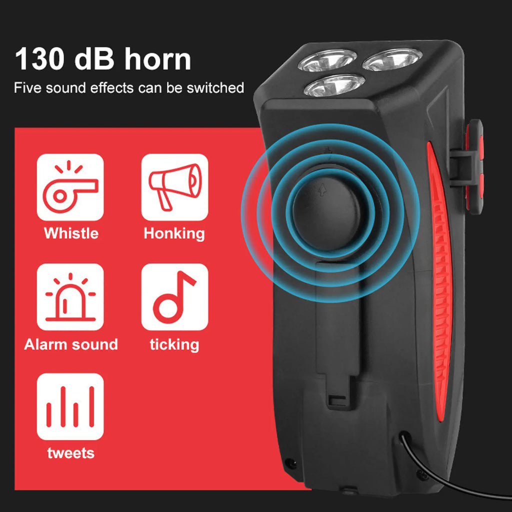 Support Vélo GOLDFOX 4-en-1 – LED 400lm | Klaxon 130dB | Batterie 4000mAh
