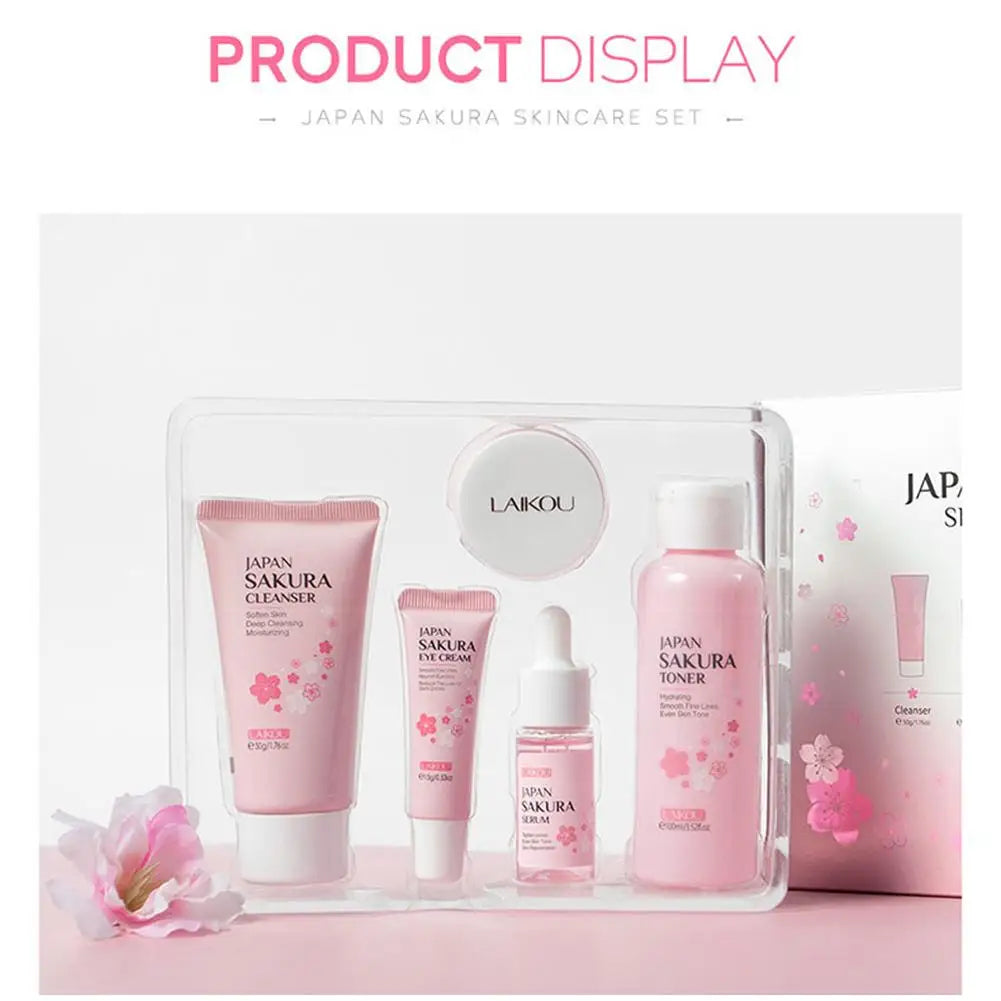 5/3pcs/Set Sakura Skin Care Sets Face Cream Serum Toner Facial Cleanser Sunscreen Eye Cream Gift Box Face Skin Care Set Product TechVisio