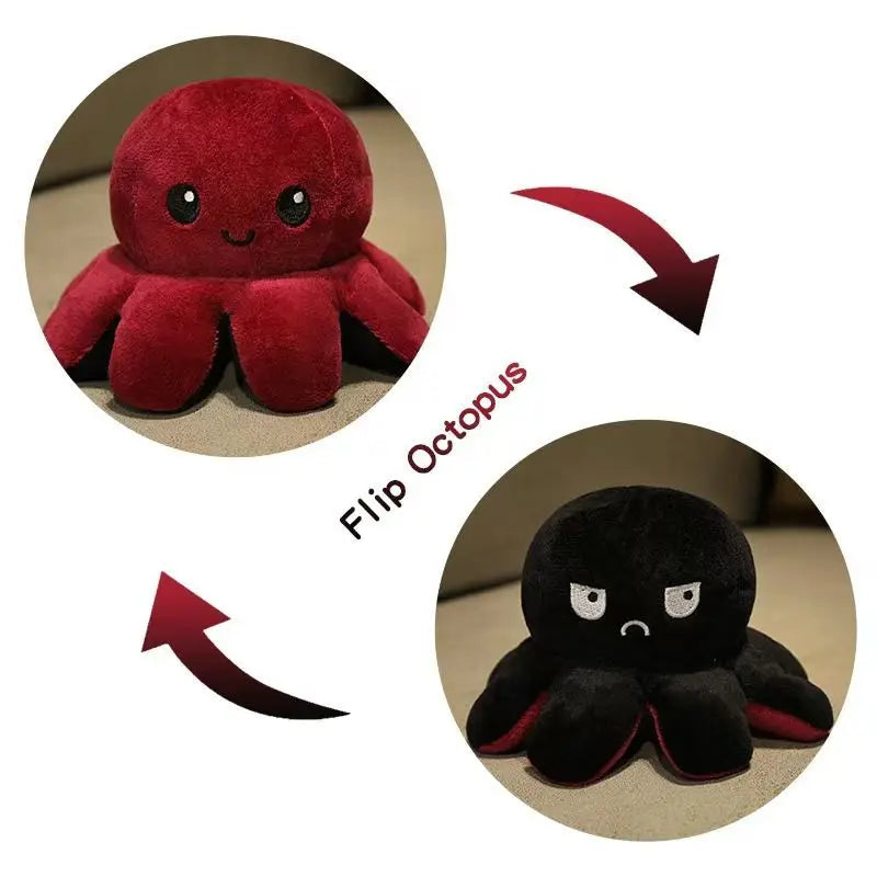 18/28/48cm Cute Reversible Mood Octopus Plush Toy Double Sided Flip Octopus Pillow Soft Stuffed Animal Doll Home Room Decor Gift TechVisio