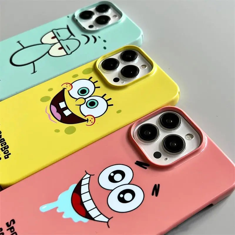 Anime SpongeBobs Cool Phone Case for iPhone 16 15 14 13 12 11 Pro Max XS XR XSMax 6 7 8 Plus Glossy HD Hard PC Cover TechVisio