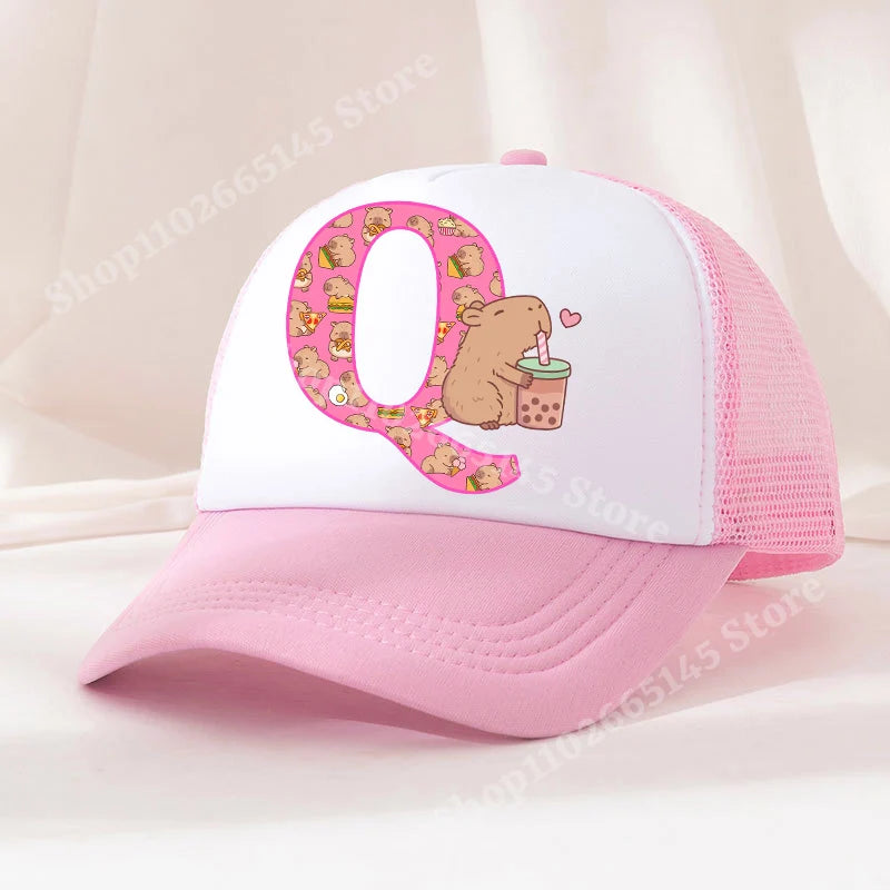 Capibara Baseball Cap Girls Women Anime Capybara Letter A-Z Sun Hat Kids Adult Summer Breathable Mesh Sunbonnet Outdoor Headgear TechVisio
