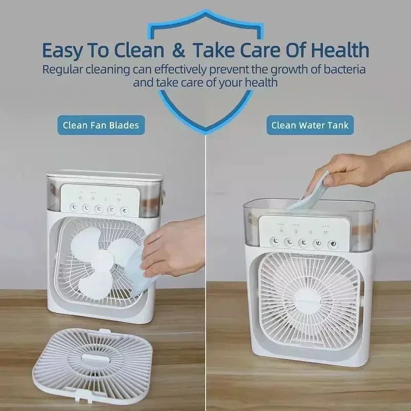 3 In 1 New Fan AIr Conditioner Household Small Air Cooler LED Night Light Portable Humidifier Air Adjustment Fan Office Home Fan TechVisio