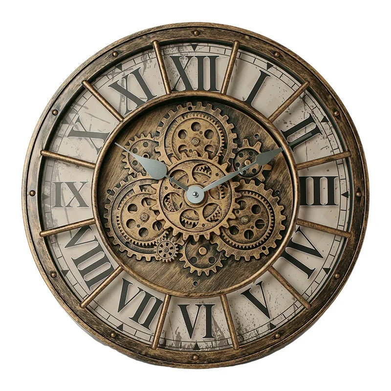 Retro Industrial Roman Wall Clock Gear Rotation Clock Living Room Decorative Wall Clock Stylish Silent Wall Clock Quartz Clock TechVisio