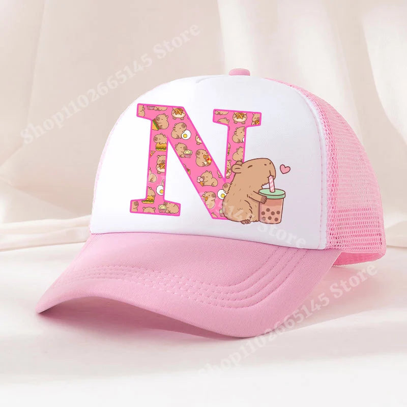 Capibara Baseball Cap Girls Women Anime Capybara Letter A-Z Sun Hat Kids Adult Summer Breathable Mesh Sunbonnet Outdoor Headgear TechVisio
