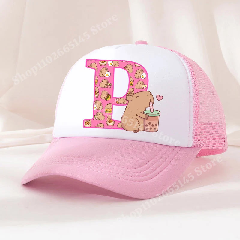 Capibara Baseball Cap Girls Women Anime Capybara Letter A-Z Sun Hat Kids Adult Summer Breathable Mesh Sunbonnet Outdoor Headgear TechVisio