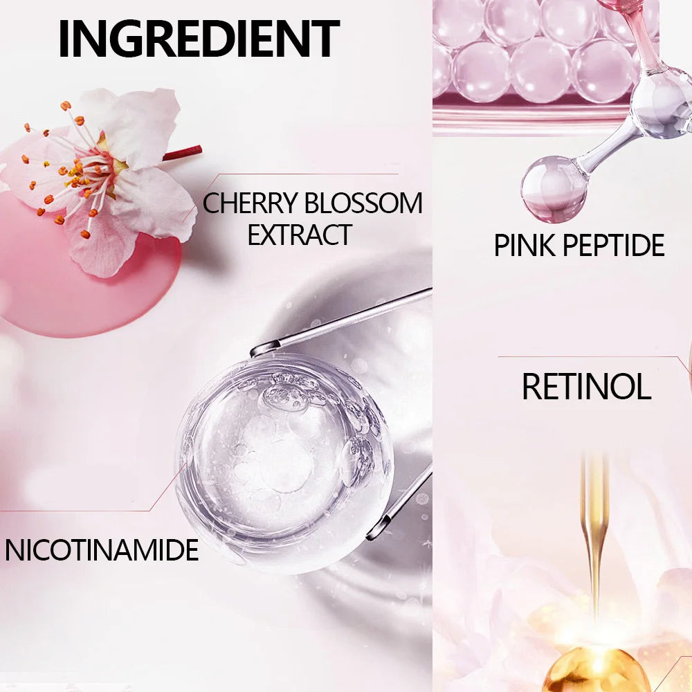 4-Piece Day & Night Skincare Set: Pink Peptide Vitamin C Day Cream + Sakura Retinol Night Cream & Essence for Hydration, Firmnes TechVisio