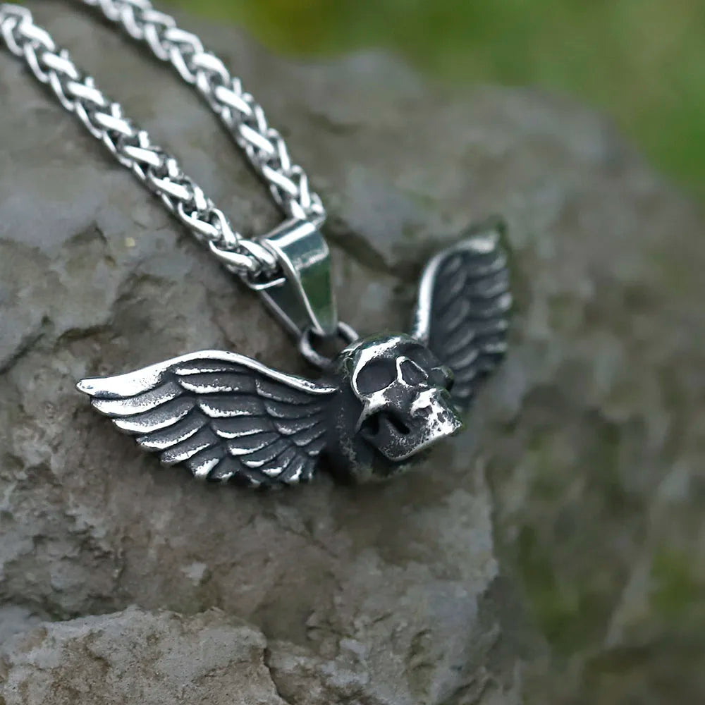 Pendentif Crâne Ailes d’Ange Acier 316L – Punk Rock Homme