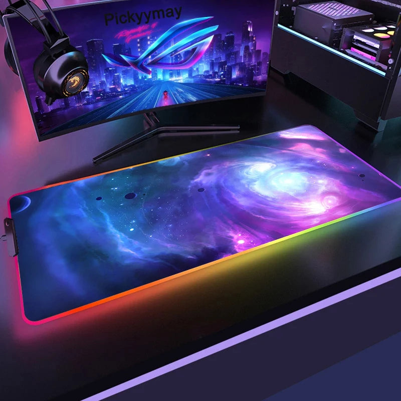 XXL RGB Gaming Mouse Pad — LED Lighting, Space Galaxy Pattern, Non-Slip — All Sizes