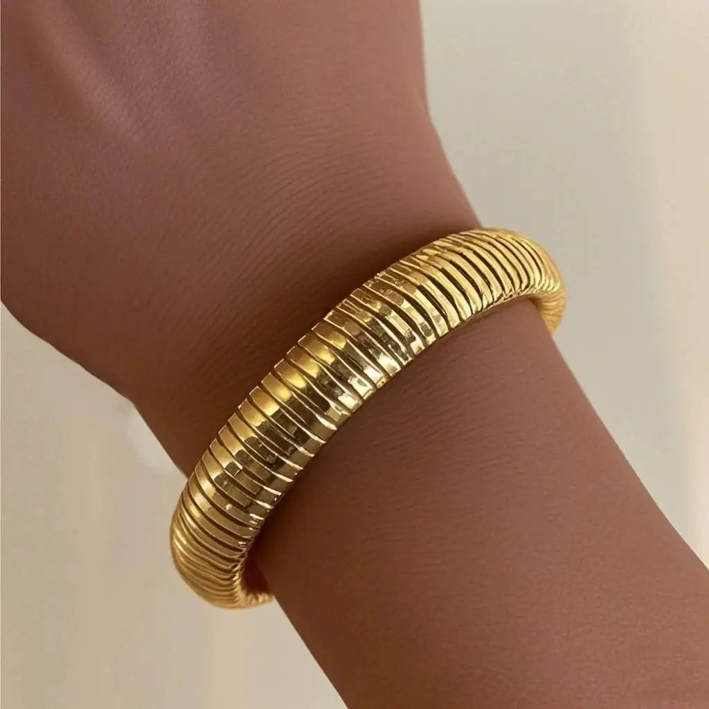 Bracelet Élastique Spiral Chunky – Or & Argent Femme Style Punk DAIPAN