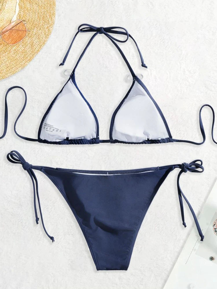 Swimwear Thong Bikini Set Sexy New Navy Blue Swimsuits Woman Sexy Bathing Suits Bikinis Triangle Bandage Female Beachwear TechVisio