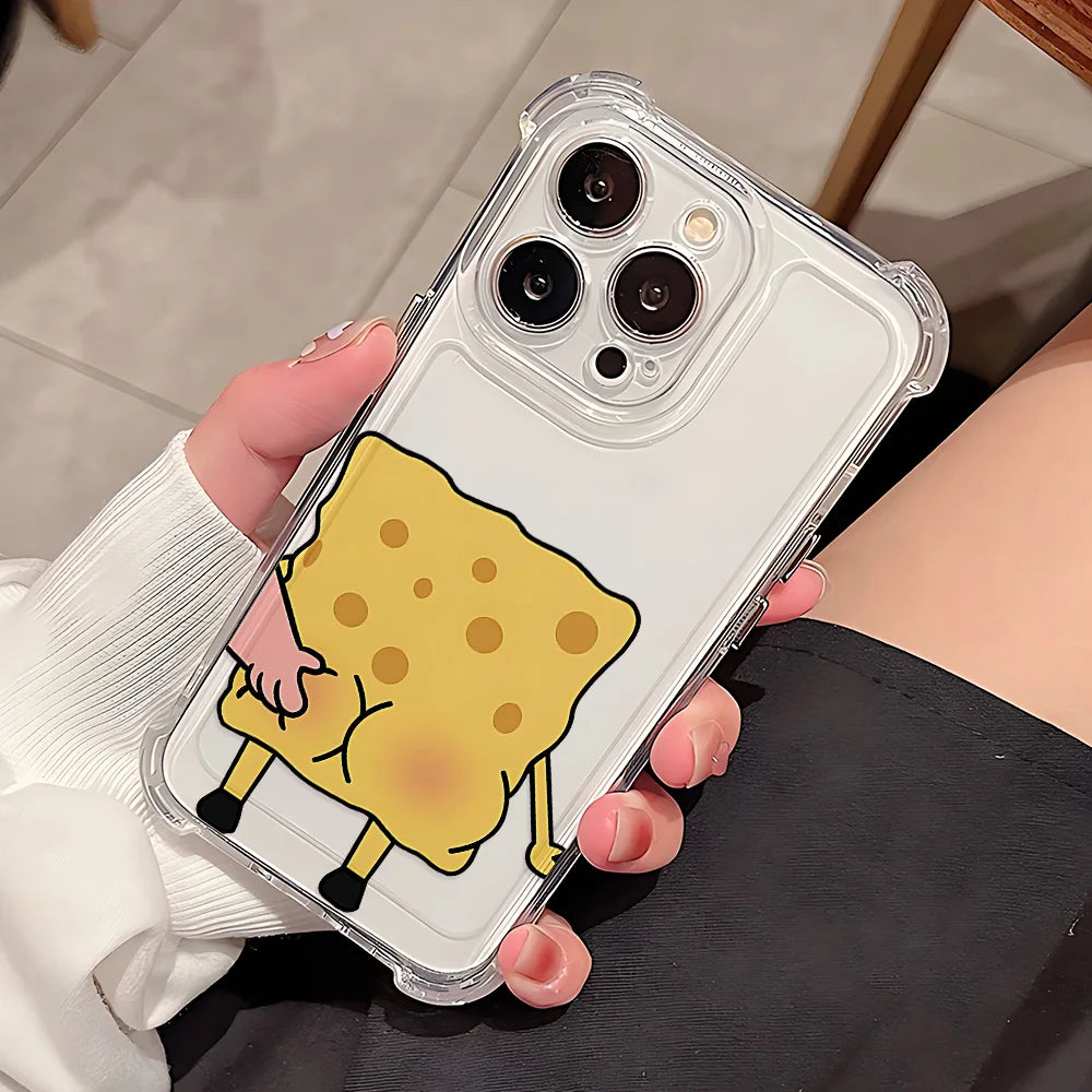Cute S-SpongeBobs Couple Phone Case For IPhone 16e 16 15 14 13 12 11 Mini Pro Max X XR XSMax 8 Plus Anti Fall Transparent Cover TechVisio
