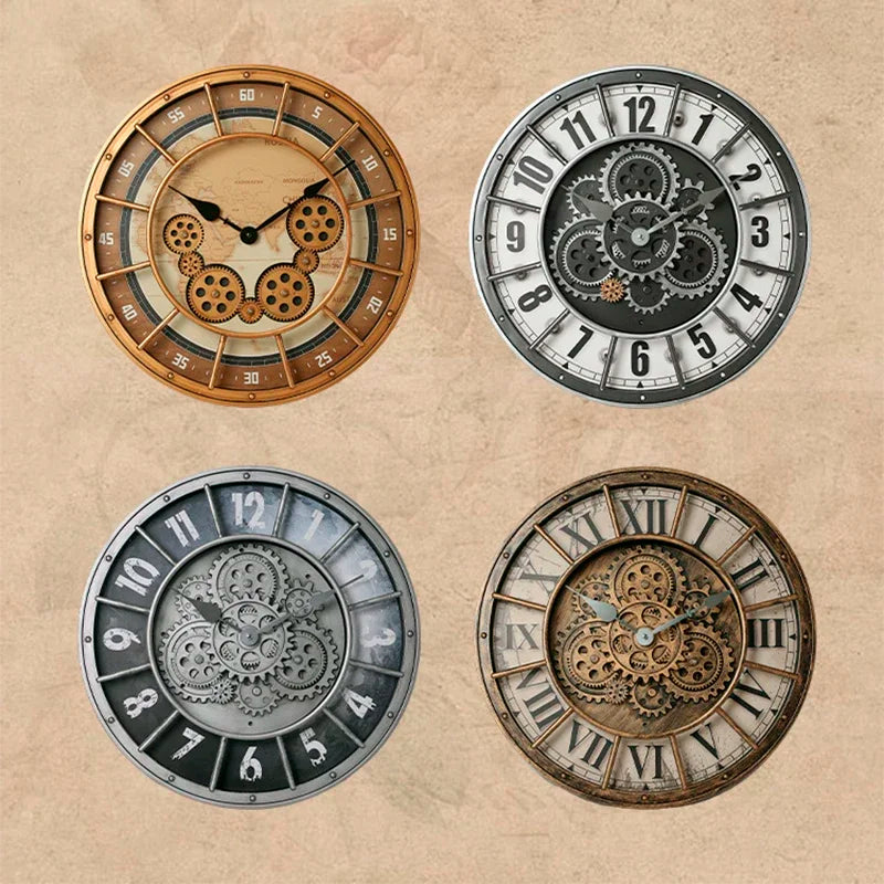 Retro Industrial Roman Wall Clock Gear Rotation Clock Living Room Decorative Wall Clock Stylish Silent Wall Clock Quartz Clock TechVisio