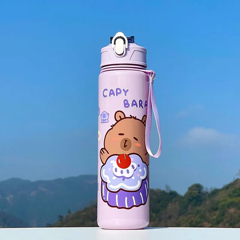 Gourde Capybara 750ml – Paille, Portable, Outdoor