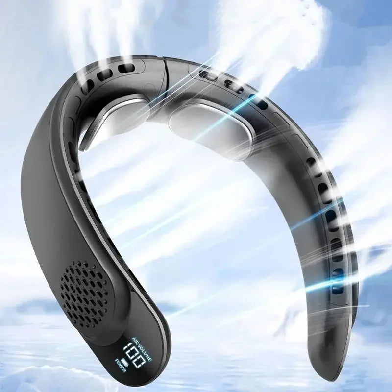 Ventilateur Tour de Cou 4 Turbines – 4000mAh, LED, Sans Lame