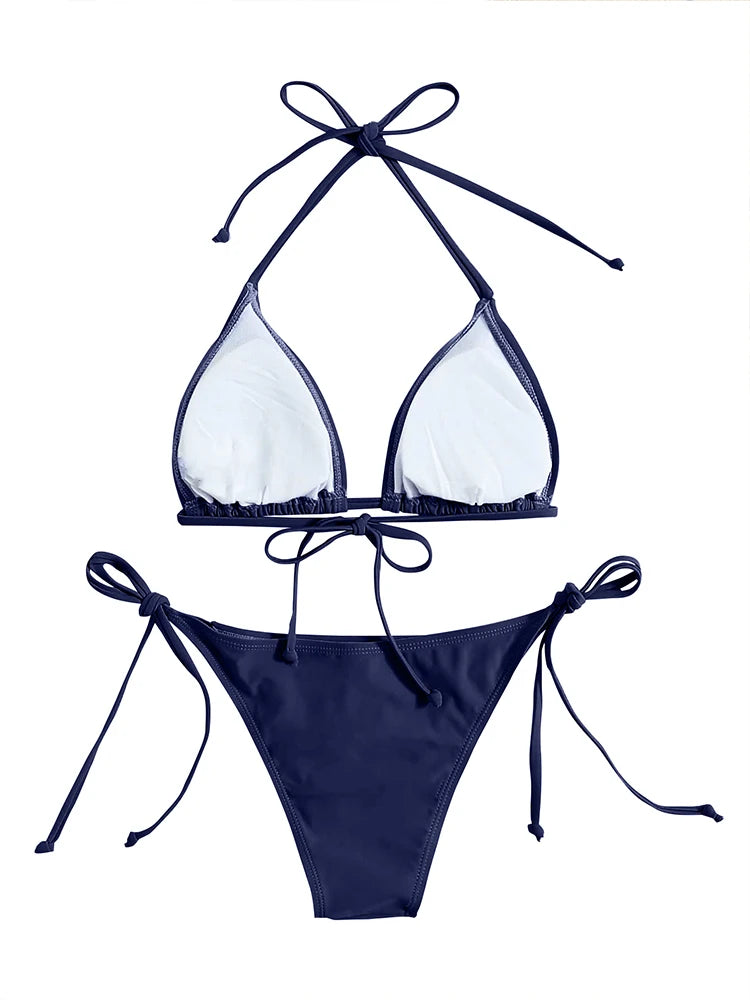 Swimwear Thong Bikini Set Sexy New Navy Blue Swimsuits Woman Sexy Bathing Suits Bikinis Triangle Bandage Female Beachwear TechVisio