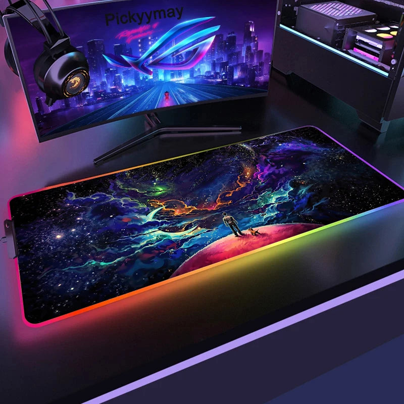 XXL RGB Gaming Mouse Pad — LED Lighting, Space Galaxy Pattern, Non-Slip — All Sizes