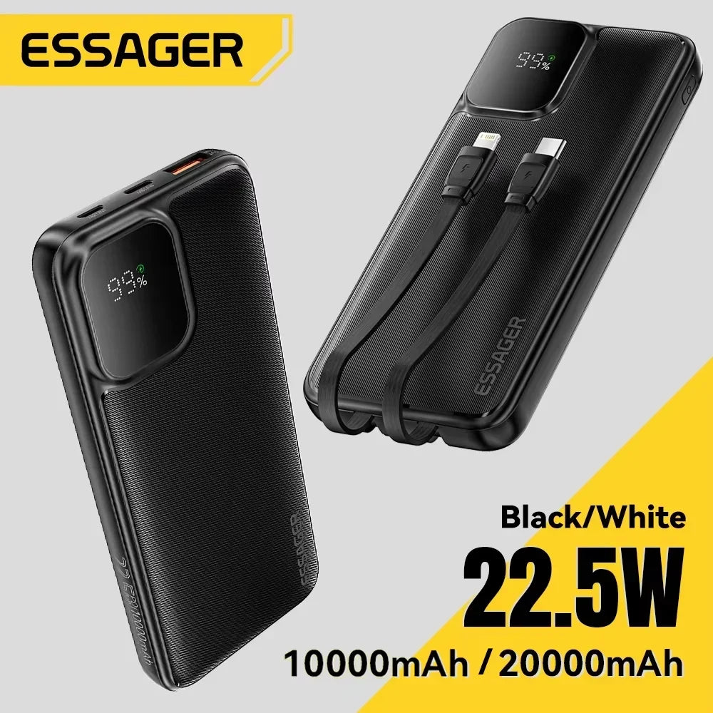 Batterie Externe ESSAGER – 10/20 000mAh | Câbles Intégrés | 22,5W