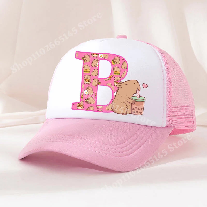 Capibara Baseball Cap Girls Women Anime Capybara Letter A-Z Sun Hat Kids Adult Summer Breathable Mesh Sunbonnet Outdoor Headgear TechVisio