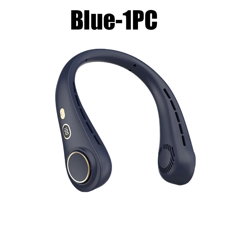 USB Hanging Neck Fan Portable Bladeless Mini Rechargeable Mute LED Digital Display Electric Air Cooler Handheld TechVisio
